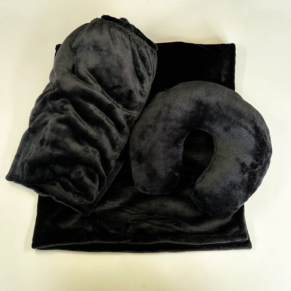 Махровий комплект 3в1 чорний: чохол, плед, подушка 000094 фото